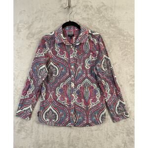 Talbots Paisley Button Up Size Small Petite Bohemian Colorful Office Artsy Prep